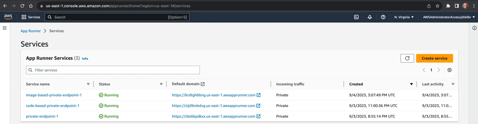 App Runner Console | Services