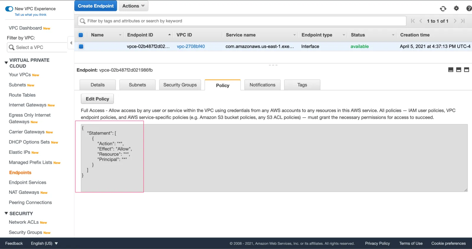 vpc endpoint policy
