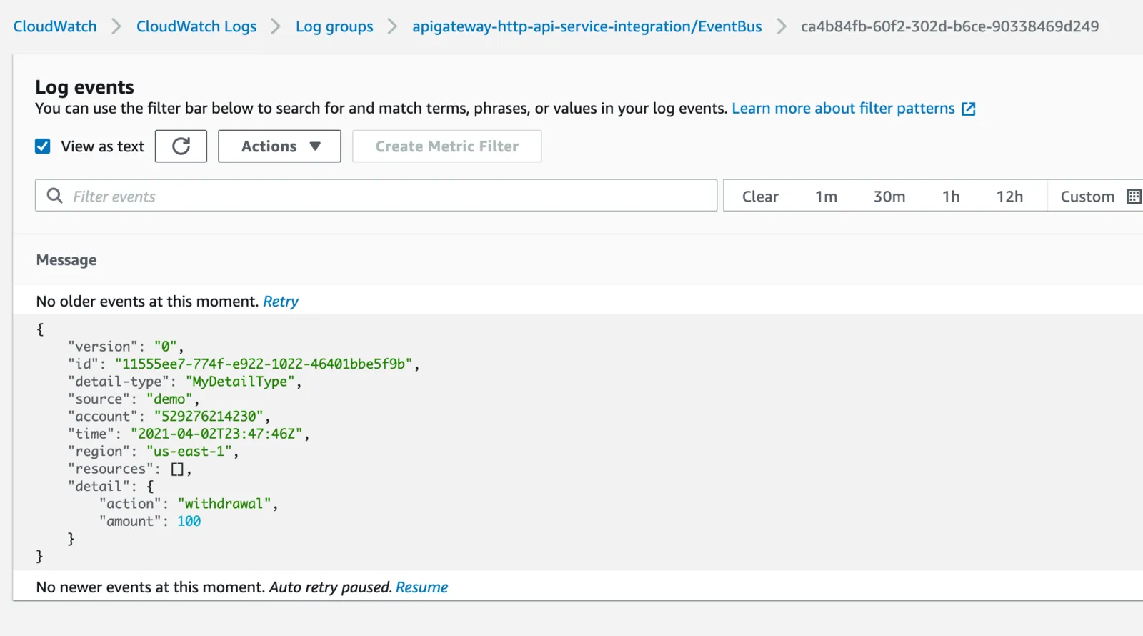cloudwatch logs output